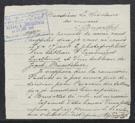 Lettre concernant un tableau de Erasmus Quellinus et un de Jaak Bueckelaer dont les photos ont ét...