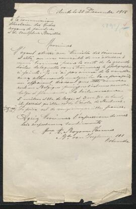 Lettre de Mme A. Royon Kremer (Ostende) par laquelle elle offre de vendre un grand tableau ancien...
