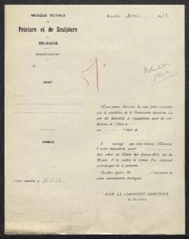 Dossier concernant un tableau attribué à David, offert en vente par Paul De Bontridder (Vilvorde)...