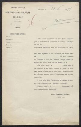 Dossier concernant l’offre de vente faite par le vendeur de tableaux Temmermans (Bruxelles) dont ...