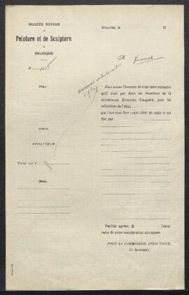 Dossier concernant un tableau attribué à Adriaen Brouwer, offert en vente par Mr Ch. Vermeesch (B...