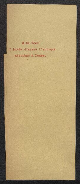 Dossier concernant un buste en marbre d'après l'antique attribué à Isaac, offert en vente par l'a...