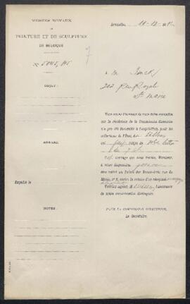 Dossier concernant un tableau de Lumen Portengen, offert en vente par Mr C. Finck (Bruxelles) . —...