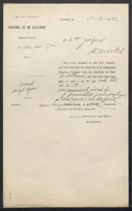 Dossier concernant deux tableaux de André Joseph Minguet, Un mariage au moyen âge et Religieuses ...