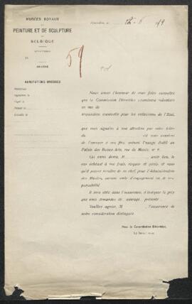 Dossier concernant deux peintures à l’huile données à A[lbert] Roosenboom, offertes en vente par ...